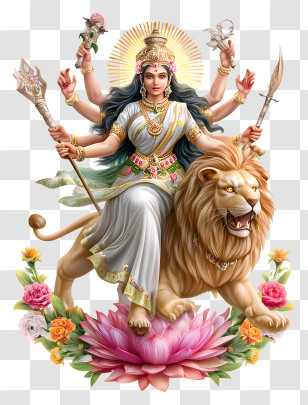 Chandraghanta - Divine Durga With Lion Transparent PNG