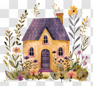 Autumn House - Cartoon Cozy House With Floral Garden Illustration Transparent PNG