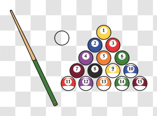 Cartoon - Billiard Balls And Cue Stick Transparent PNG