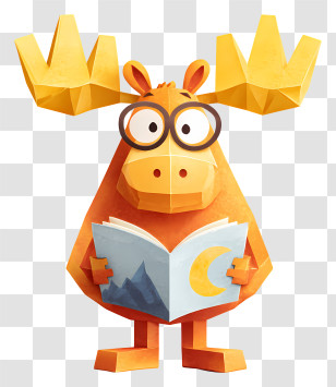 Moose Reading A Book - Studious Moose Reading A Bedtime Book Transparent PNG