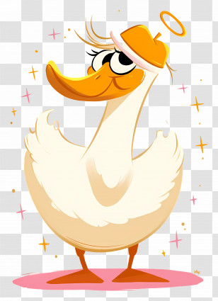Cute Goose - Quirky Cartoon Duck With Crown And Sparkles Transparent PNG