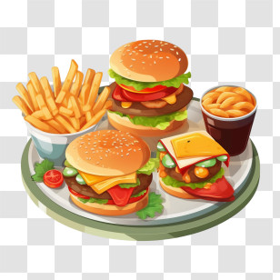 Hamburger - Delicious Fast Food Meal Platter Transparent PNG