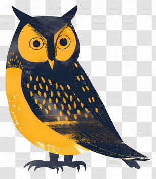 Owl - Stylized Yellow And Blue Owl Illustration Transparent PNG