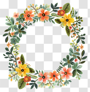 Flower Wreath - Floral Wreath With Yellow And Orange Flowers Transparent PNG