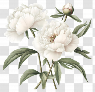 Flower Vintage - White Peonies Floral Illustration Transparent PNG