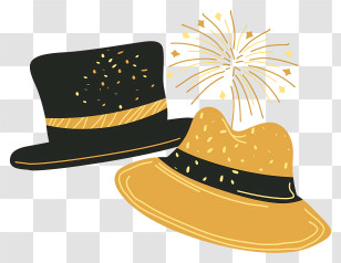 Black Top Hats - Black And Gold Party Hats Transparent PNG