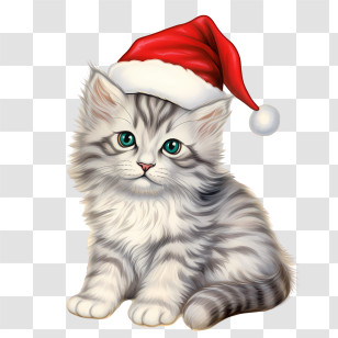 Christmas Cat - Cute Kitten Wearing Santa Hat For Christmas Transparent PNG