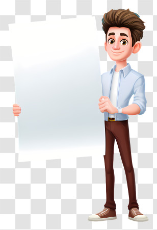 Holding Paper In Hand - Cartoon Boy Holding Blank Sign Transparent PNG