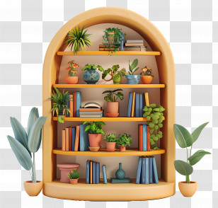 Bookcase - Plant-Filled Bookshelf Interior Decor Transparent PNG