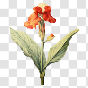 Canna Indica - Orange Canna Lily Botanical Art Transparent PNG