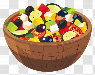 Greek Salad - Illustration Of A Bowl Of Fresh Vegetable Salad Transparent PNG
