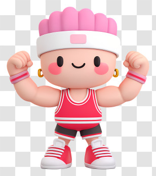 Mascot Flexing Muscles - Cartoon Athlete With Headband Transparent PNG