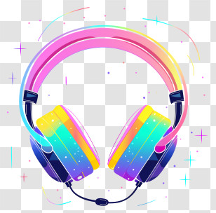Headphones - Rainbow Gradient Headphones With Microphone Transparent PNG