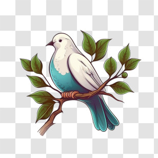 Peace Dove
 - White And Blue Bird Perched On A Branch Art Transparent PNG