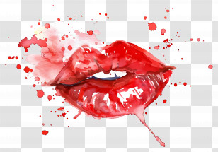 Kiss Mark - Artistic Red Lips With Paint Splashes Transparent PNG