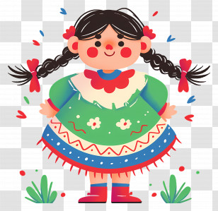 Mexican Doll - Cartoon Girl In Traditional Dress Transparent PNG