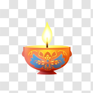 Diwali Lamp - Decorative Oil Lamp With Ornamental Design And Lit Flame Transparent PNG