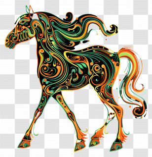 Line Art - Ornate Abstract Horse With Colorful Patterns Transparent PNG