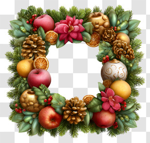 Christmas Wreath Rectangle - Festive Fruit And Pine Wreath Transparent PNG