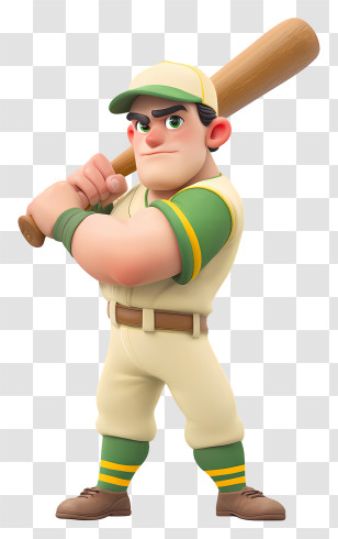 Baseball Player Holding Wooden Bat - Cartoon Baseball Batter Transparent PNG