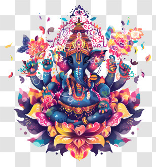 Ganesh Chaturthi - Colorful Ganesha Illustration With Lotus Transparent PNG