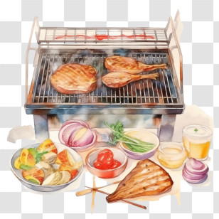 Watercolor Barbecue
 - Grilled Food And Vegetables Transparent PNG