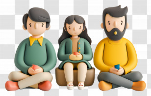 People Sitting - Clay Family Figures Sitting Together Transparent PNG