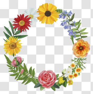 Cartoon - Colorful Flower Wreath Illustration Transparent PNG