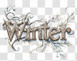 Winter Word - Ornate Winter Text With Floral Design Transparent PNG