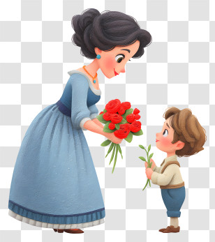 Giving Flowers To Mother - Mother And Child Sharing Flowers Transparent PNG