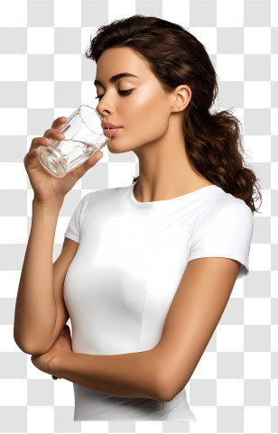 Girl Drinking Water - Woman In White Shirt Drinking Water Transparent PNG