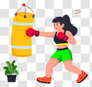 Girl Striking Punching Bag - Woman Boxing Workout Transparent PNG