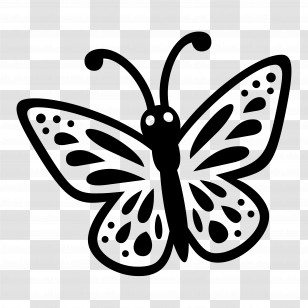 Butterfly Emoji - Black And White Butterfly Design Transparent PNG