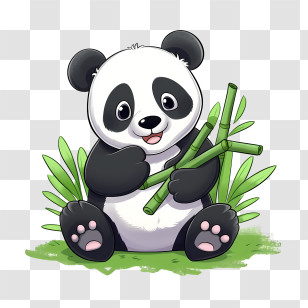 Cute Panda - Cute Panda Eating Bamboo Illustration Transparent PNG