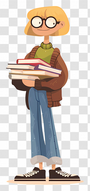 Female Teacher - Bookworm Cartoon Girl With Glasses Holding Books Transparent PNG