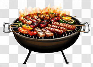 Bbq - Barbecue Grill With Skewers And Flames Transparent PNG