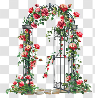 Spring Garden Gate Flowers - Beautiful Floral Archway With Roses Transparent PNG