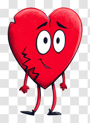 Broken Heart - Cracked Cartoon Heart Character Transparent PNG