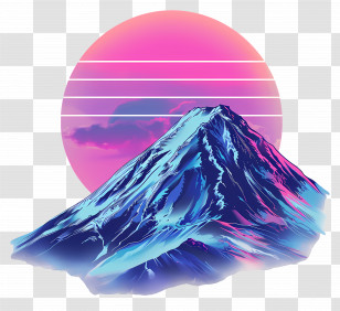 Vaporwave Mountain - Mountain Peak With Sunset Background Transparent PNG