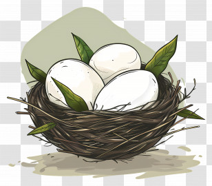 Nest With White Eggs - Nest With White Eggs And Green Leaves Transparent PNG
