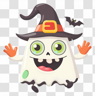 Cartoon Ghost - Cute Cartoon Ghost With Witch Hat For Halloween Transparent PNG