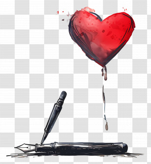 Pen Pal - Red Heart With Pen And Ink Transparent PNG