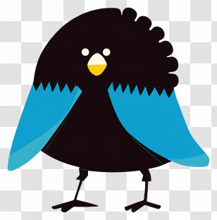Black Bird - Cute Cartoon Bird With Blue Wings Transparent PNG