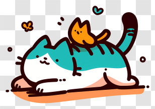 Kawaii Cat - Playful Cat With Kitten Transparent PNG