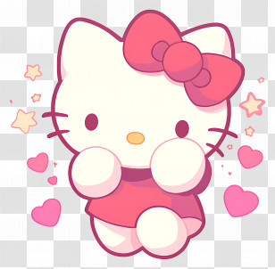 Hello Kitty - Adorable Cute Cartoon Cat With Pink Hearts Transparent PNG