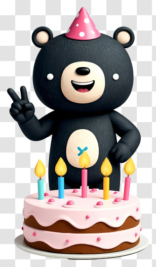 Bear Mascot Celebrating Birthday - Birthday Bear With Cake Transparent PNG
