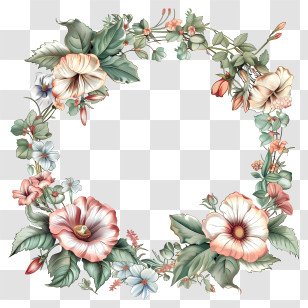 Flower Frame - Floral Wreath In Circular Design Transparent PNG