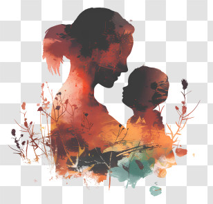 Mom - Artistic Mother And Child Silhouette Transparent PNG