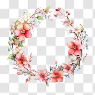Flower Line
 - Floral Wreath With Watercolor Flowers Transparent PNG