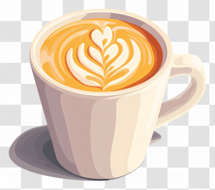 Cappuccino Coffee - Cup Of Latte Coffee With Art Design Transparent PNG